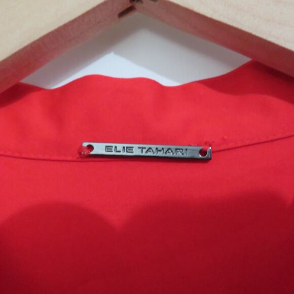 Elie Tahari Womens Sz 10 Glossy Red Samiyah Dress Pleated Red Dress Lace Hem - Picture 7 of 10